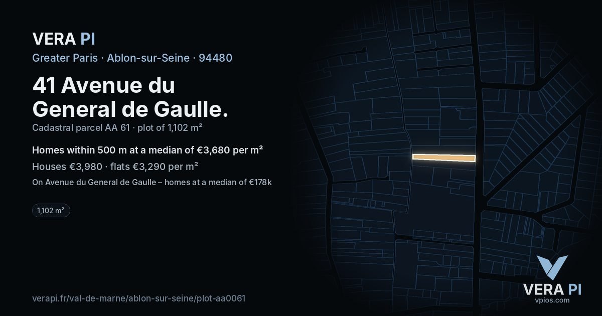 41 Avenue du General de Gaulle, Ablon-sur-Seine at night – the plot lit, the parcels around coloured by the prices near them