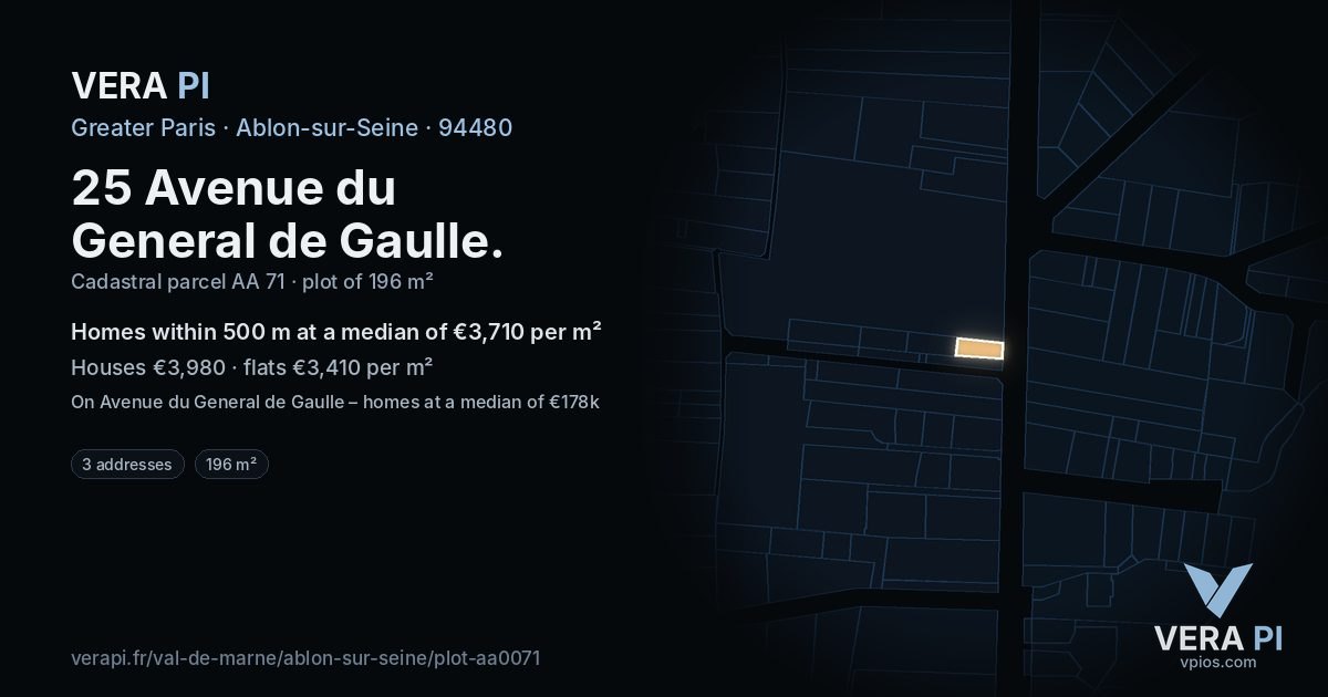 25 Avenue du General de Gaulle, Ablon-sur-Seine at night – the plot lit, the parcels around coloured by the prices near them