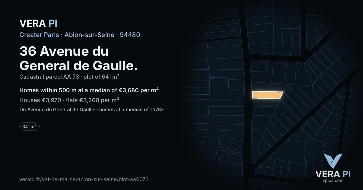 36 Avenue du General de Gaulle, Ablon-sur-Seine at night – the plot lit, the parcels around coloured by the prices near them