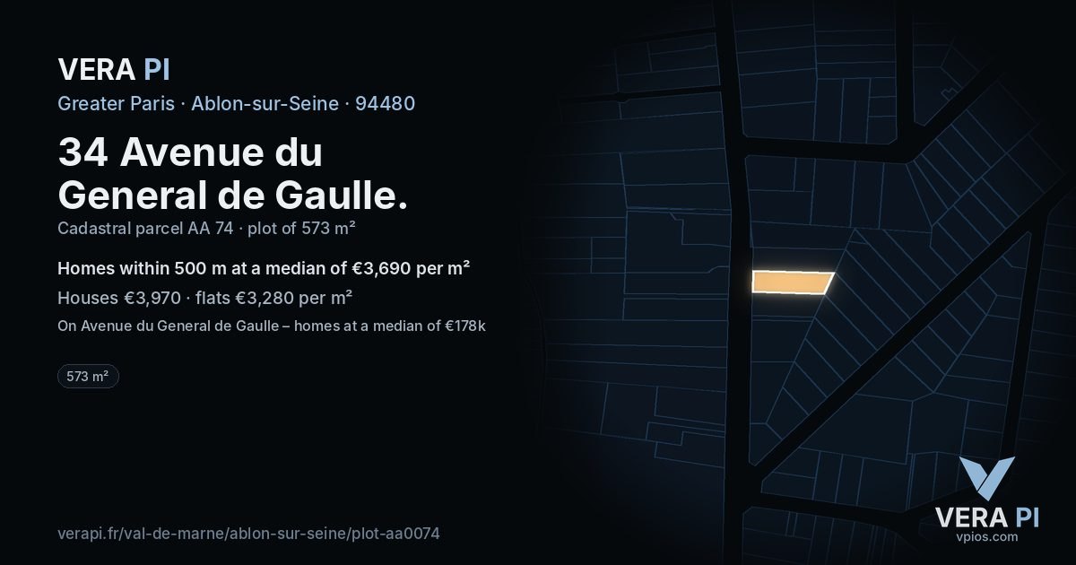34 Avenue du General de Gaulle, Ablon-sur-Seine at night – the plot lit, the parcels around coloured by the prices near them