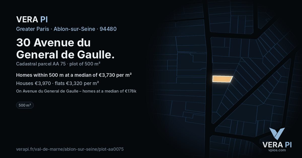 30 Avenue du General de Gaulle, Ablon-sur-Seine at night – the plot lit, the parcels around coloured by the prices near them
