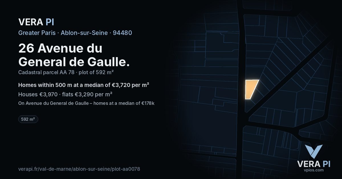 26 Avenue du General de Gaulle, Ablon-sur-Seine at night – the plot lit, the parcels around coloured by the prices near them