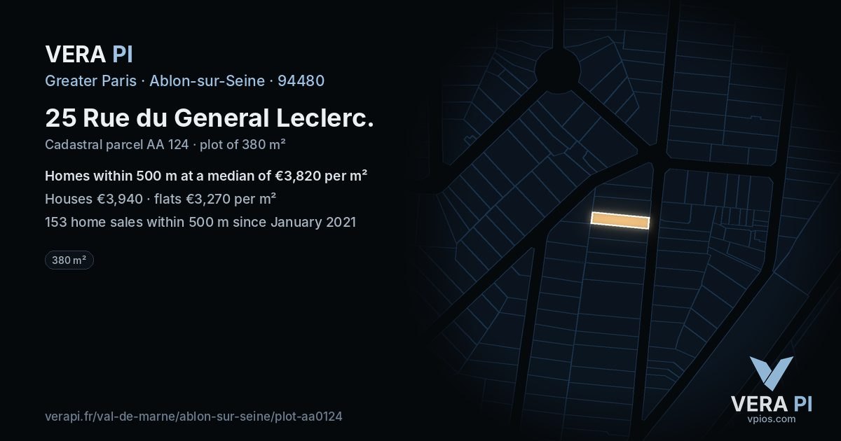 25 Rue du General Leclerc, Ablon-sur-Seine at night – the plot lit, the parcels around coloured by the prices near them