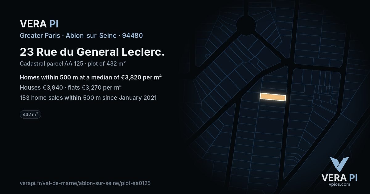 23 Rue du General Leclerc, Ablon-sur-Seine at night – the plot lit, the parcels around coloured by the prices near them