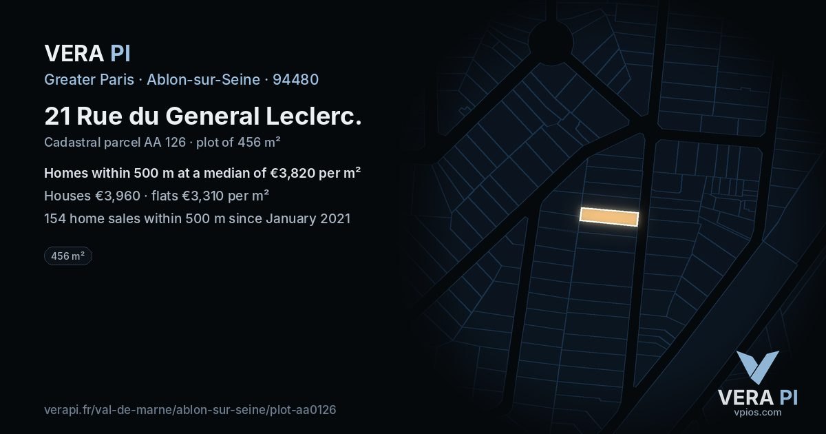 21 Rue du General Leclerc, Ablon-sur-Seine at night – the plot lit, the parcels around coloured by the prices near them