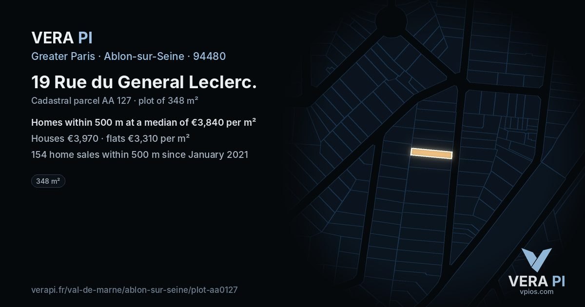 19 Rue du General Leclerc, Ablon-sur-Seine at night – the plot lit, the parcels around coloured by the prices near them