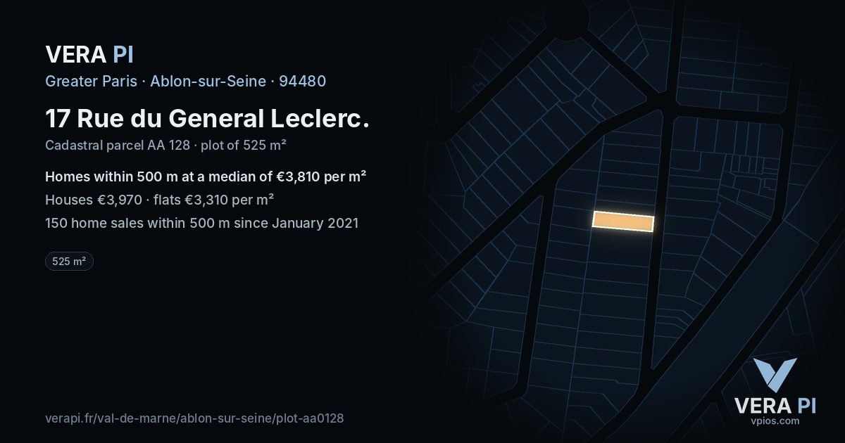 17 Rue du General Leclerc, Ablon-sur-Seine at night – the plot lit, the parcels around coloured by the prices near them