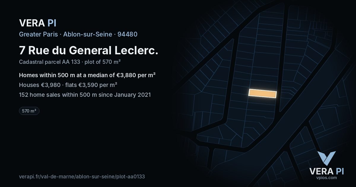 7 Rue du General Leclerc, Ablon-sur-Seine at night – the plot lit, the parcels around coloured by the prices near them
