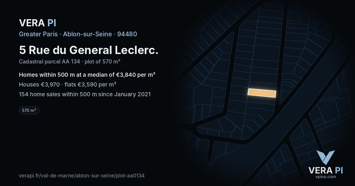 5 Rue du General Leclerc, Ablon-sur-Seine at night – the plot lit, the parcels around coloured by the prices near them