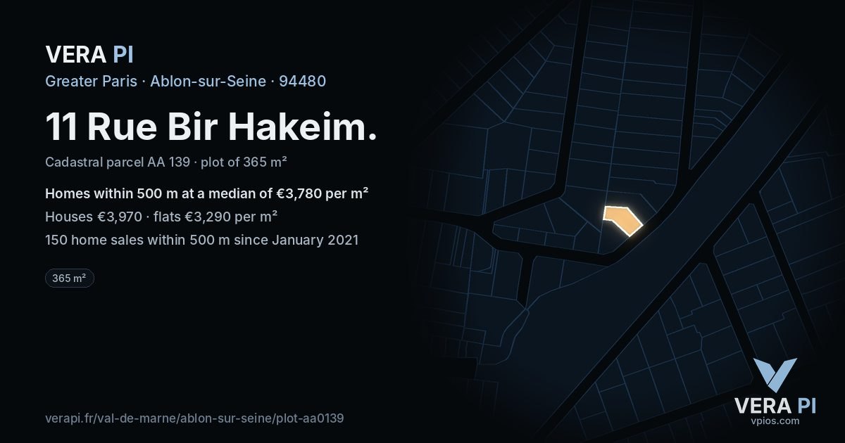 11 Rue Bir Hakeim, Ablon-sur-Seine at night – the plot lit, the parcels around coloured by the prices near them