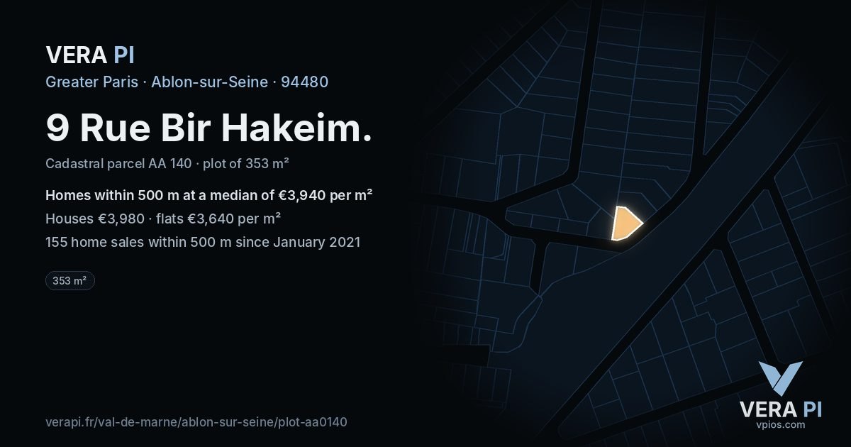 9 Rue Bir Hakeim, Ablon-sur-Seine at night – the plot lit, the parcels around coloured by the prices near them