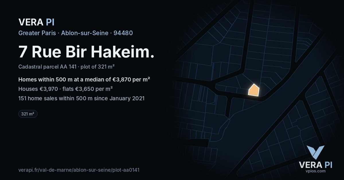 7 Rue Bir Hakeim, Ablon-sur-Seine at night – the plot lit, the parcels around coloured by the prices near them