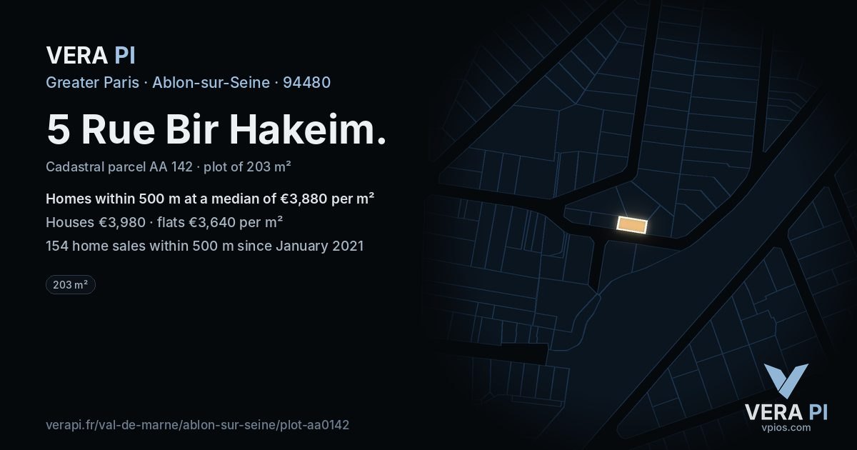 5 Rue Bir Hakeim, Ablon-sur-Seine at night – the plot lit, the parcels around coloured by the prices near them
