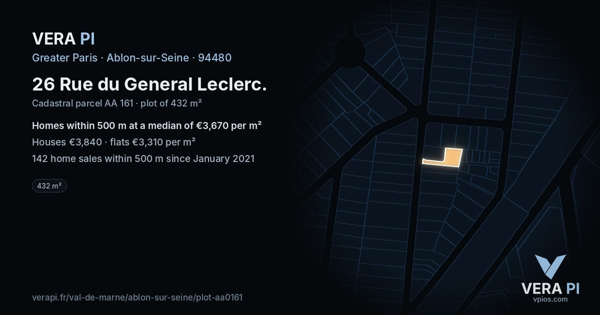 26 Rue du General Leclerc, Ablon-sur-Seine at night – the plot lit, the parcels around coloured by the prices near them