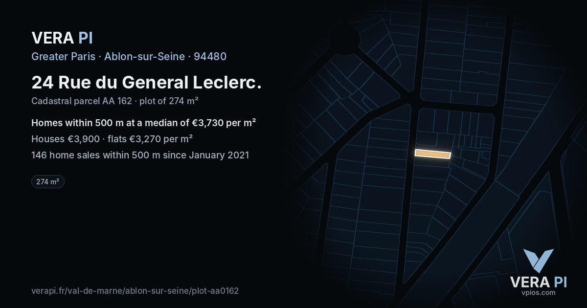 24 Rue du General Leclerc, Ablon-sur-Seine at night – the plot lit, the parcels around coloured by the prices near them