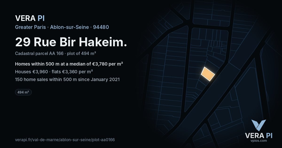 29 Rue Bir Hakeim, Ablon-sur-Seine at night – the plot lit, the parcels around coloured by the prices near them