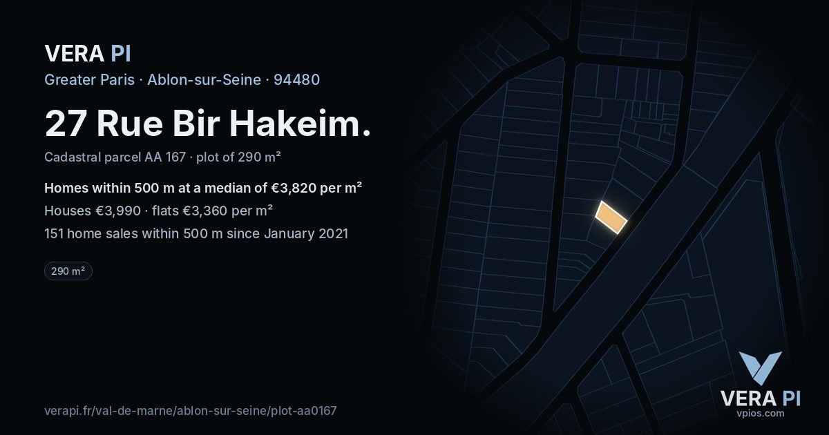 27 Rue Bir Hakeim, Ablon-sur-Seine at night – the plot lit, the parcels around coloured by the prices near them