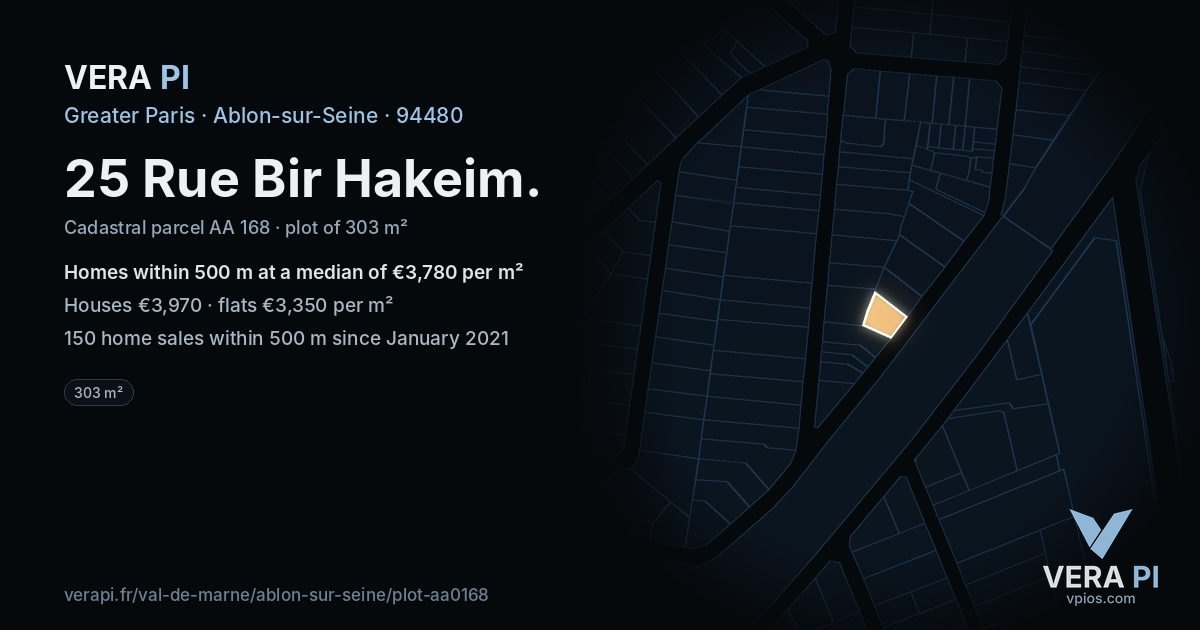 25 Rue Bir Hakeim, Ablon-sur-Seine at night – the plot lit, the parcels around coloured by the prices near them