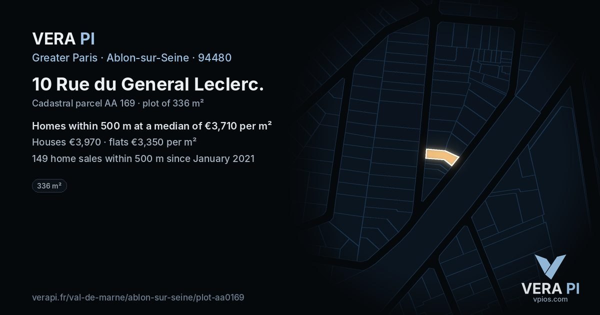 10 Rue du General Leclerc, Ablon-sur-Seine at night – the plot lit, the parcels around coloured by the prices near them