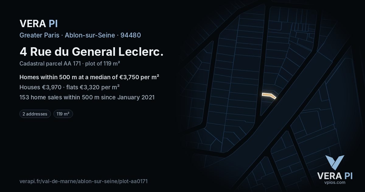 4 Rue du General Leclerc, Ablon-sur-Seine at night – the plot lit, the parcels around coloured by the prices near them