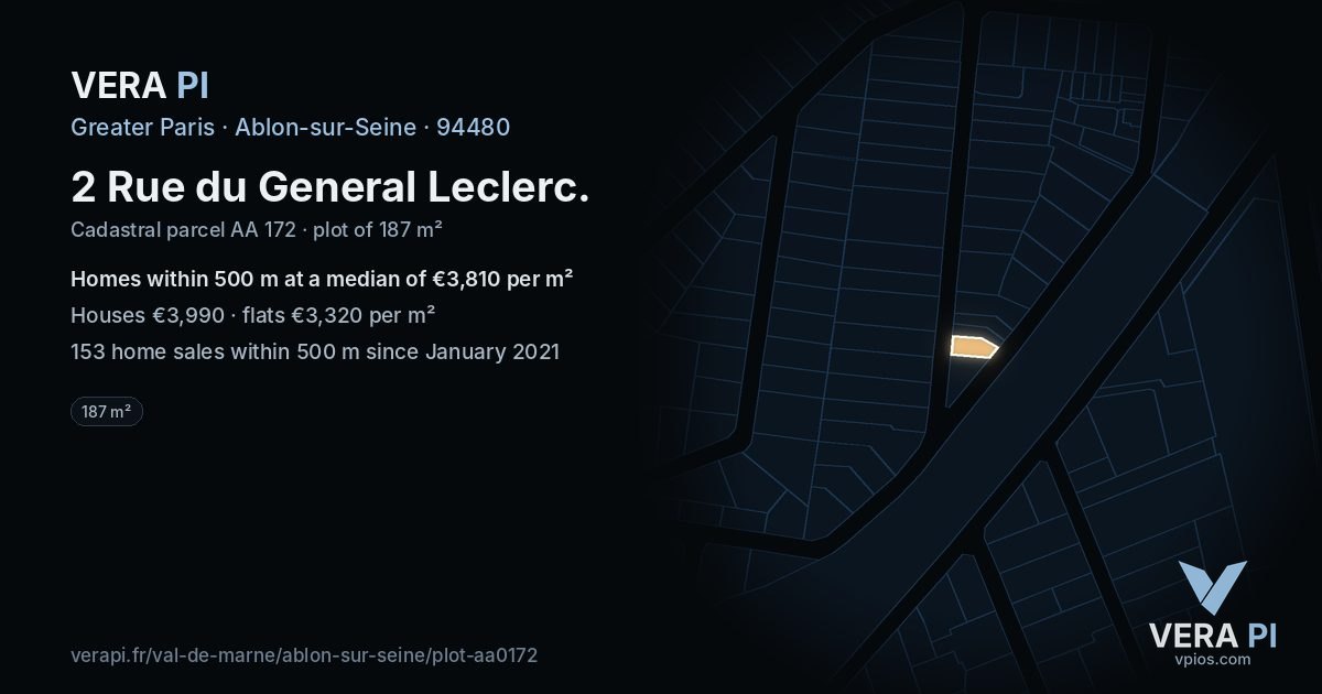 2 Rue du General Leclerc, Ablon-sur-Seine at night – the plot lit, the parcels around coloured by the prices near them