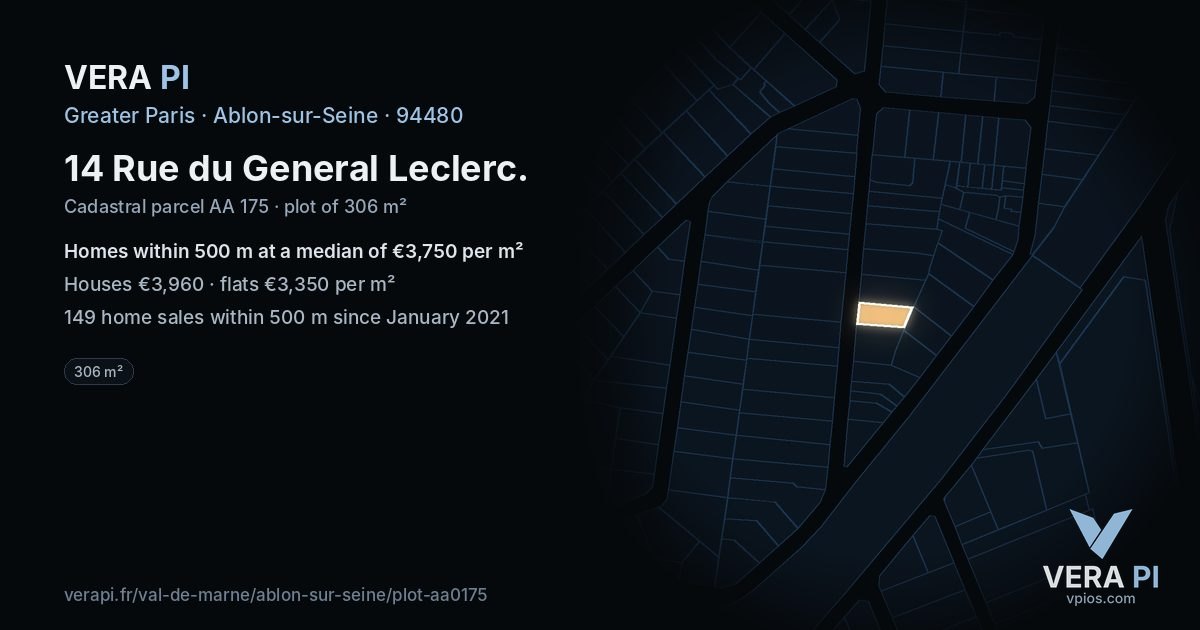14 Rue du General Leclerc, Ablon-sur-Seine at night – the plot lit, the parcels around coloured by the prices near them