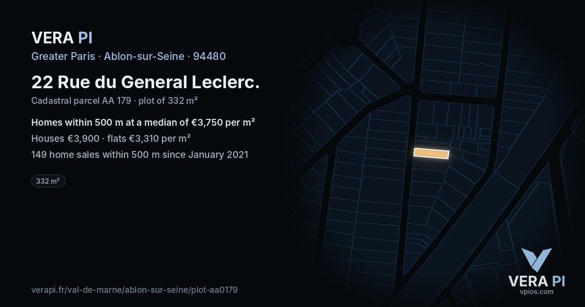 22 Rue du General Leclerc, Ablon-sur-Seine at night – the plot lit, the parcels around coloured by the prices near them