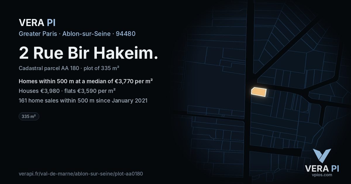 2 Rue Bir Hakeim, Ablon-sur-Seine at night – the plot lit, the parcels around coloured by the prices near them