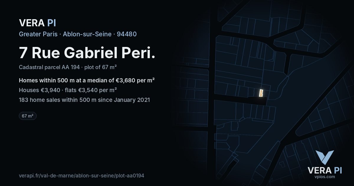 7 Rue Gabriel Peri, Ablon-sur-Seine at night – the plot lit, the parcels around coloured by the prices near them
