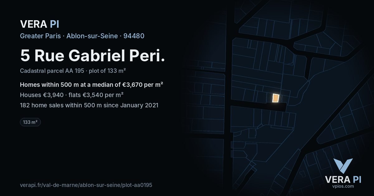 5 Rue Gabriel Peri, Ablon-sur-Seine at night – the plot lit, the parcels around coloured by the prices near them