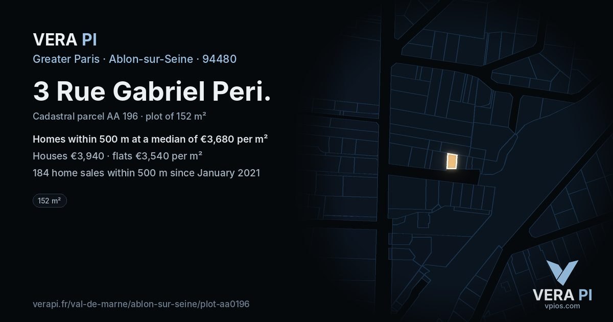 3 Rue Gabriel Peri, Ablon-sur-Seine at night – the plot lit, the parcels around coloured by the prices near them