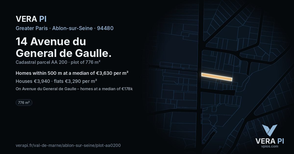 14 Avenue du General de Gaulle, Ablon-sur-Seine at night – the plot lit, the parcels around coloured by the prices near them