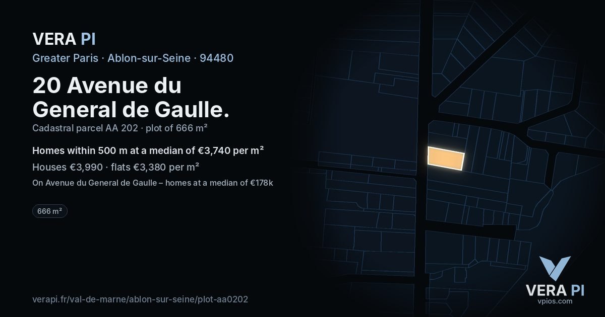 20 Avenue du General de Gaulle, Ablon-sur-Seine at night – the plot lit, the parcels around coloured by the prices near them