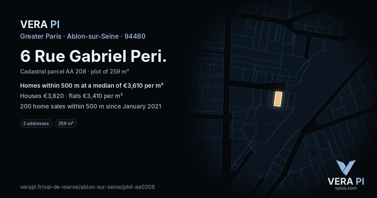 6 Rue Gabriel Peri, Ablon-sur-Seine at night – the plot lit, the parcels around coloured by the prices near them