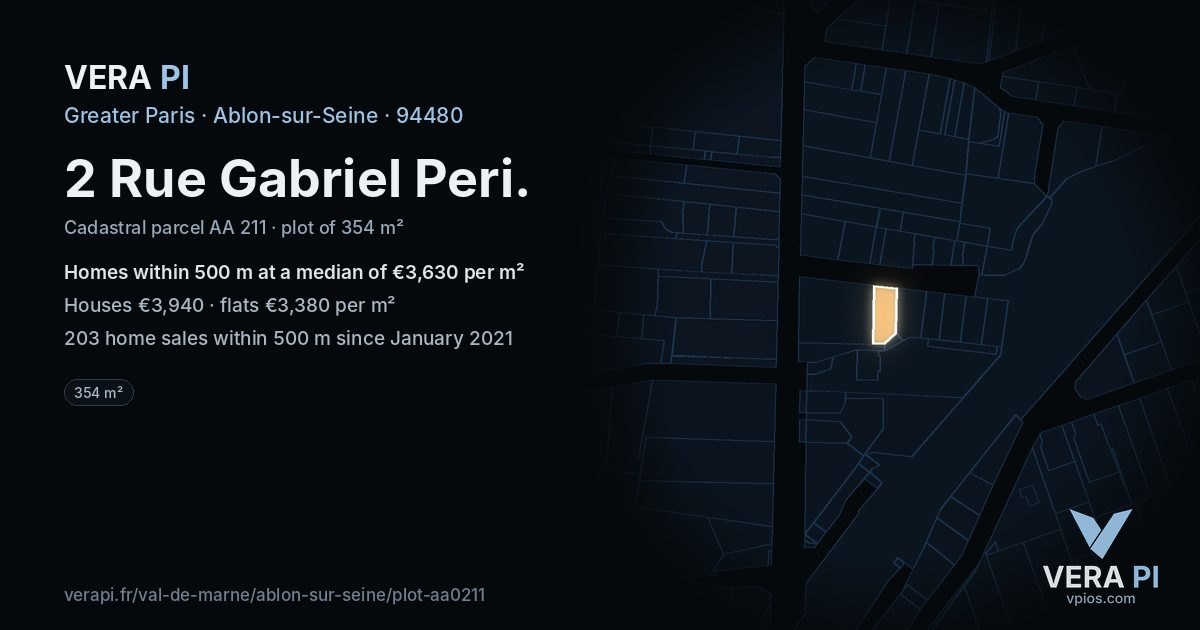 2 Rue Gabriel Peri, Ablon-sur-Seine at night – the plot lit, the parcels around coloured by the prices near them