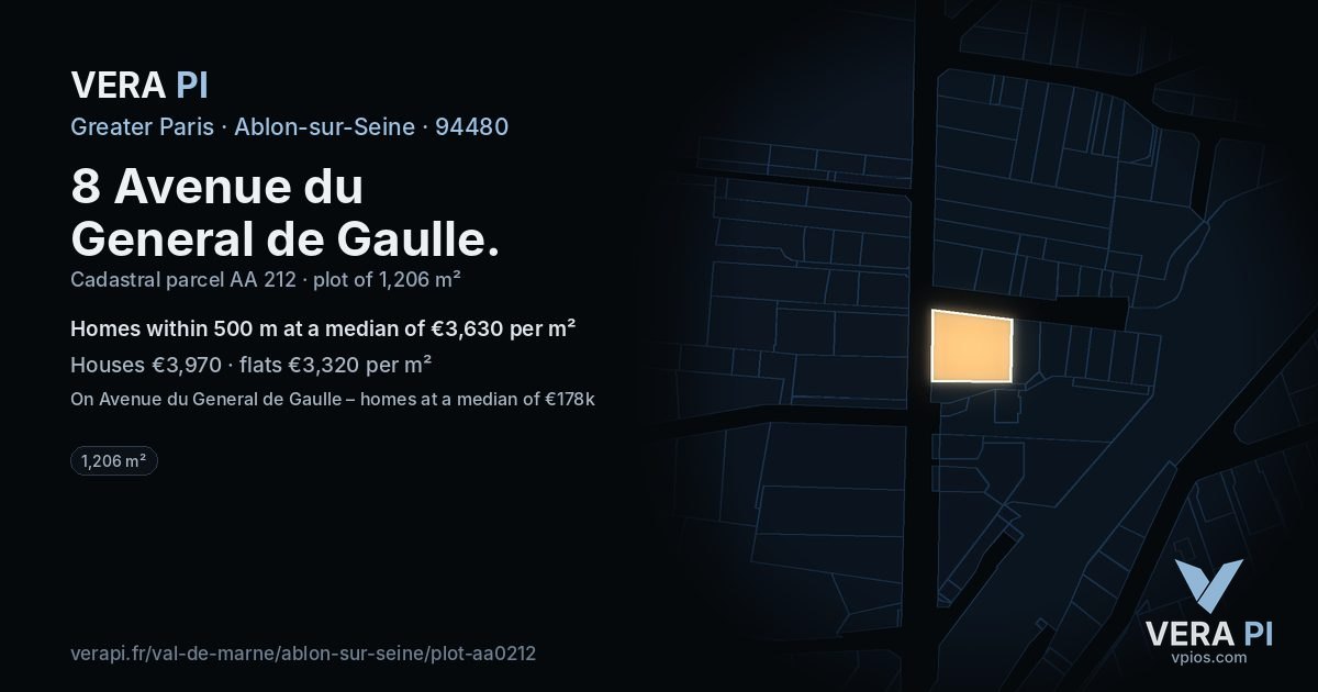 8 Avenue du General de Gaulle, Ablon-sur-Seine at night – the plot lit, the parcels around coloured by the prices near them