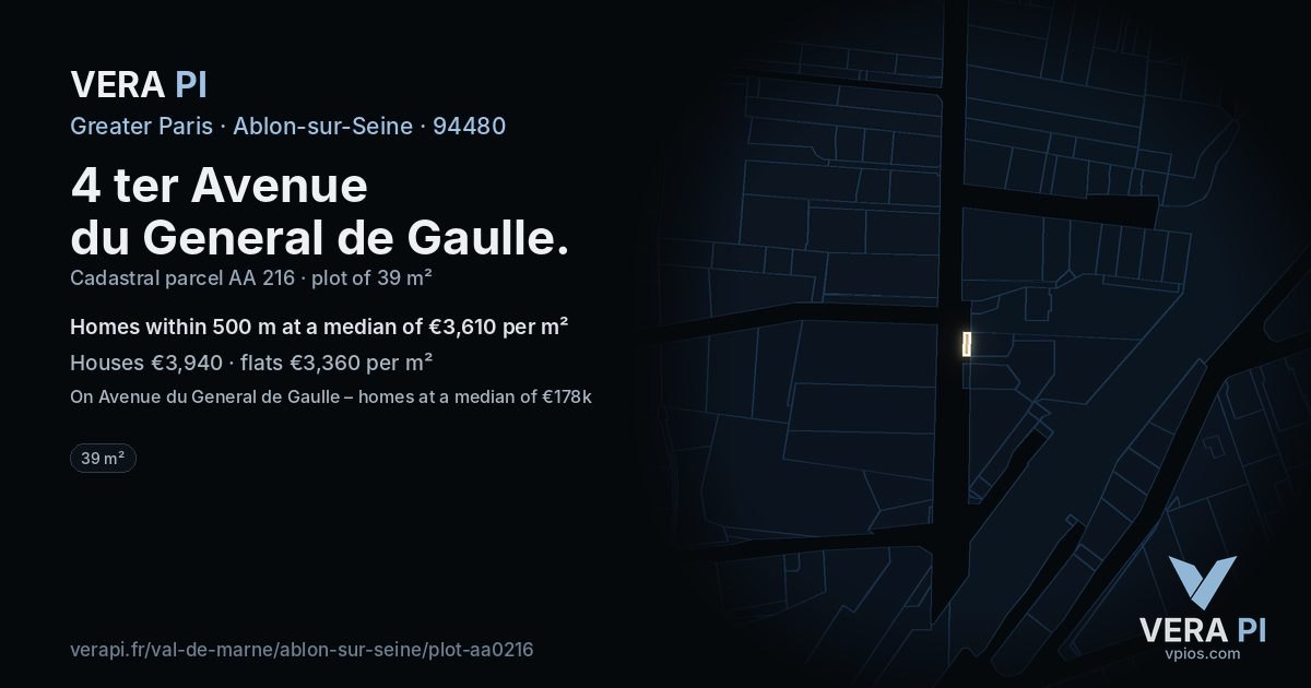 4 ter Avenue du General de Gaulle, Ablon-sur-Seine at night – the plot lit, the parcels around coloured by the prices near them
