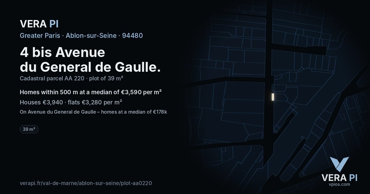4 bis Avenue du General de Gaulle, Ablon-sur-Seine at night – the plot lit, the parcels around coloured by the prices near them