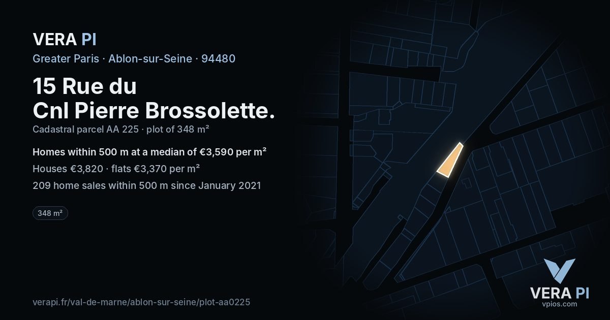 15 Rue du Cnl Pierre Brossolette, Ablon-sur-Seine at night – the plot lit, the parcels around coloured by the prices near them