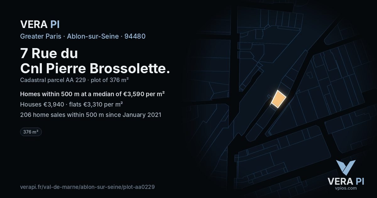 7 Rue du Cnl Pierre Brossolette, Ablon-sur-Seine at night – the plot lit, the parcels around coloured by the prices near them