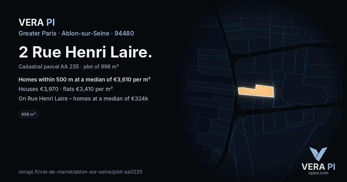 2 Rue Henri Laire, Ablon-sur-Seine at night – the plot lit, the parcels around coloured by the prices near them