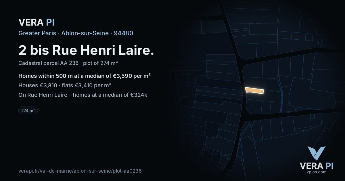 2 bis Rue Henri Laire, Ablon-sur-Seine at night – the plot lit, the parcels around coloured by the prices near them