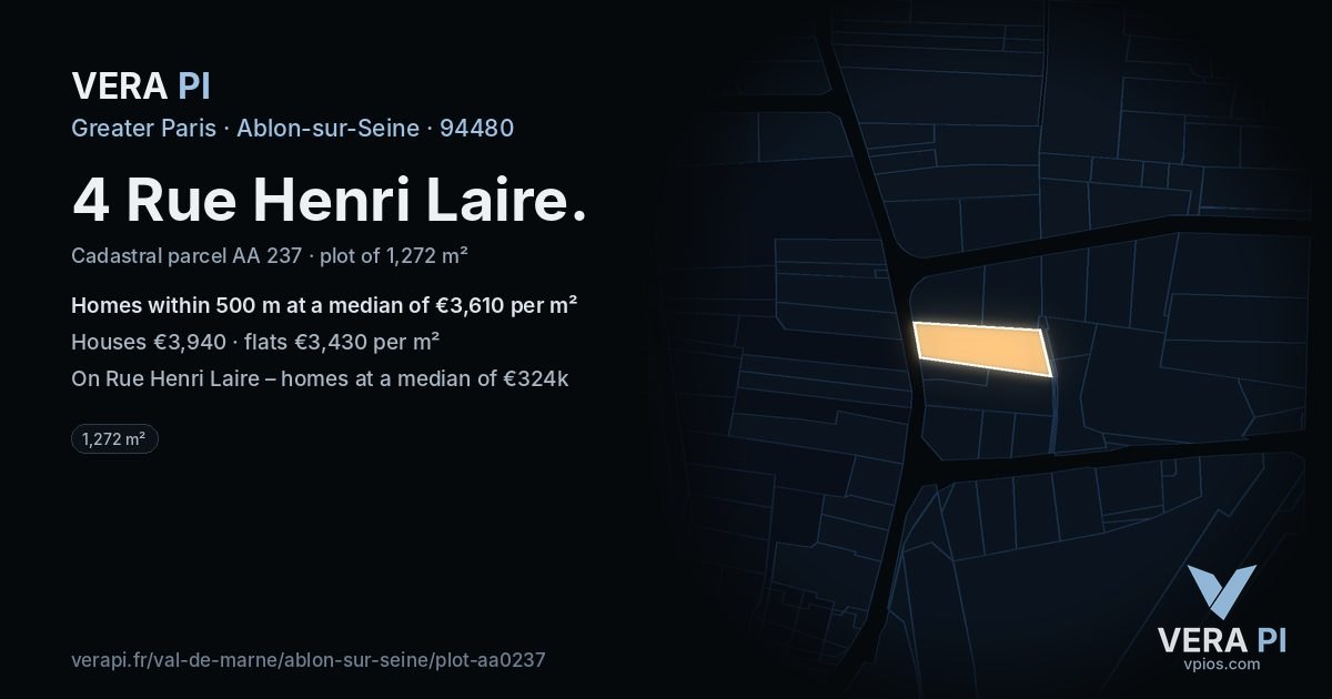 4 Rue Henri Laire, Ablon-sur-Seine at night – the plot lit, the parcels around coloured by the prices near them