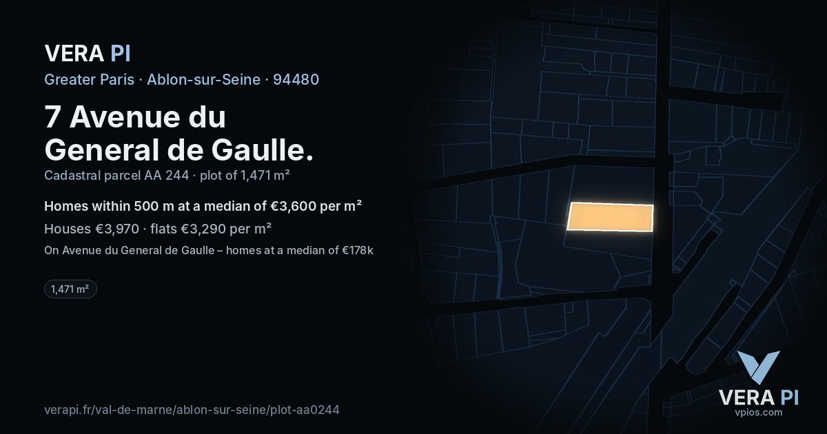 7 Avenue du General de Gaulle, Ablon-sur-Seine at night – the plot lit, the parcels around coloured by the prices near them
