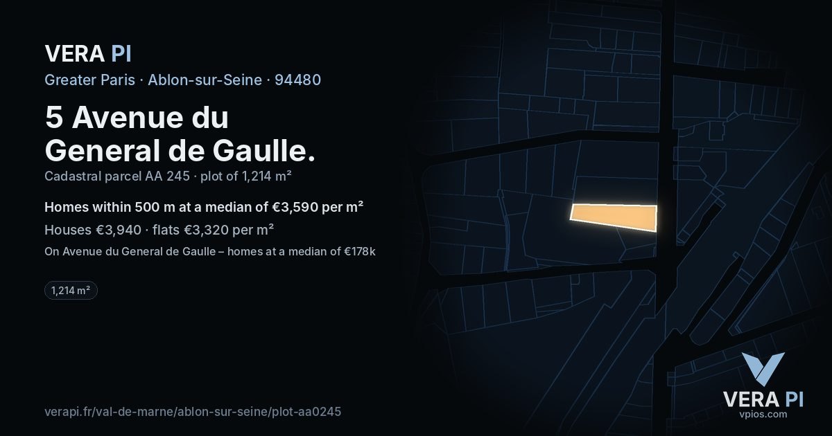 5 Avenue du General de Gaulle, Ablon-sur-Seine at night – the plot lit, the parcels around coloured by the prices near them