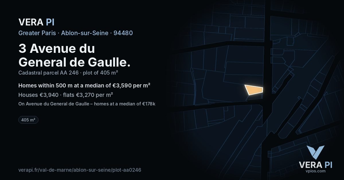 3 Avenue du General de Gaulle, Ablon-sur-Seine at night – the plot lit, the parcels around coloured by the prices near them