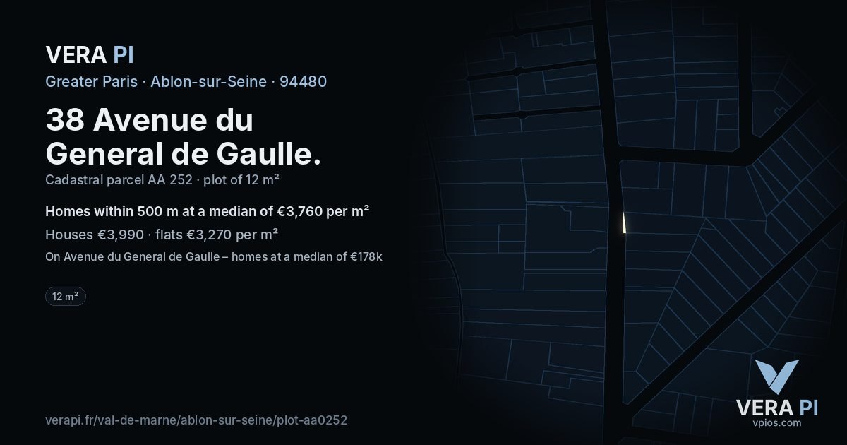 38 Avenue du General de Gaulle, Ablon-sur-Seine at night – the plot lit, the parcels around coloured by the prices near them