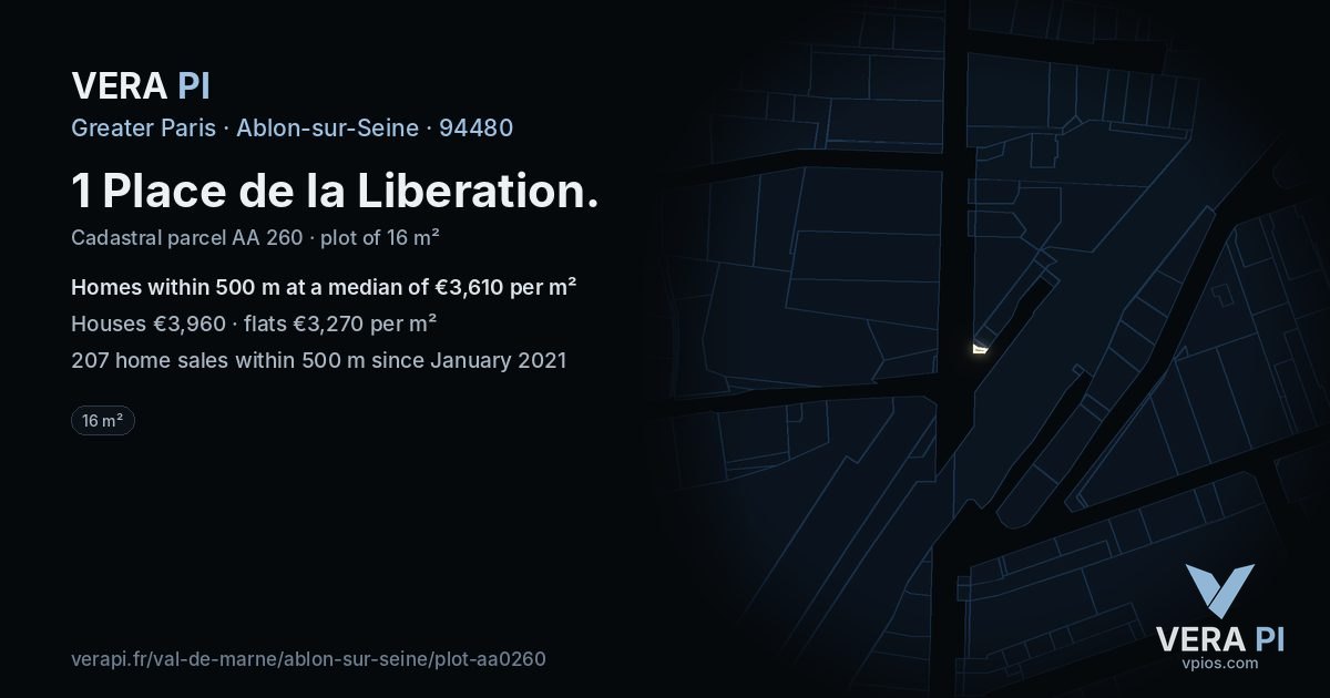 1 Place de la Liberation, Ablon-sur-Seine at night – the plot lit, the parcels around coloured by the prices near them