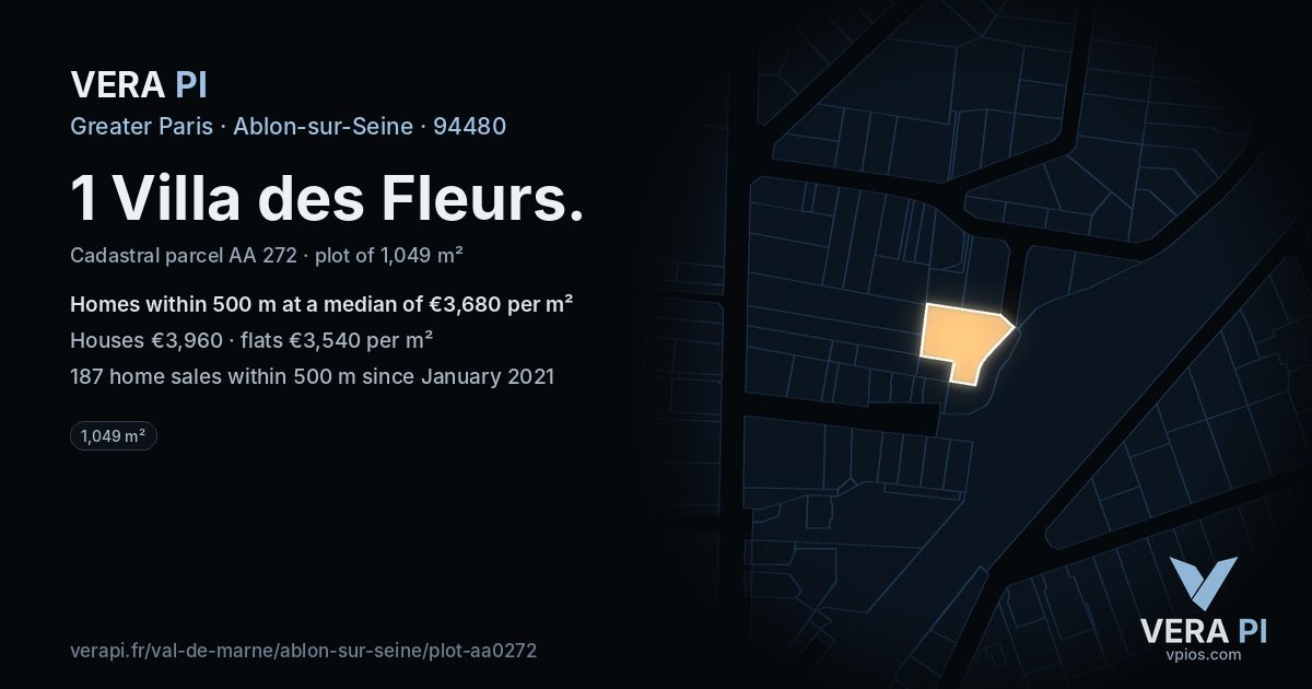 1 Villa des Fleurs, Ablon-sur-Seine at night – the plot lit, the parcels around coloured by the prices near them