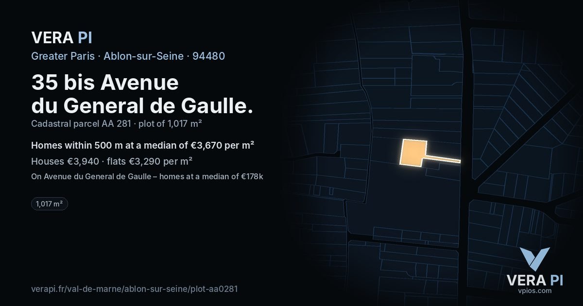 35 bis Avenue du General de Gaulle, Ablon-sur-Seine at night – the plot lit, the parcels around coloured by the prices near them